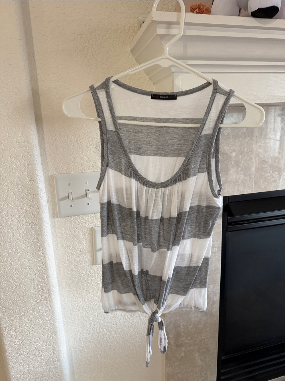 Soprano Gray & White Striped Tie-Hem Tank